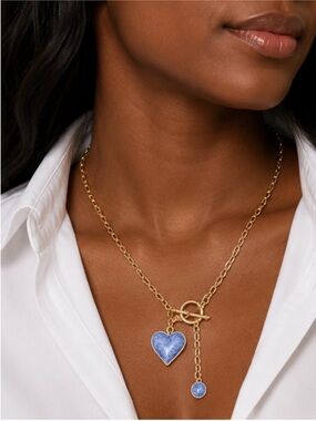 New! Blue Heart Gold Chain Necklace NWOT 5011
